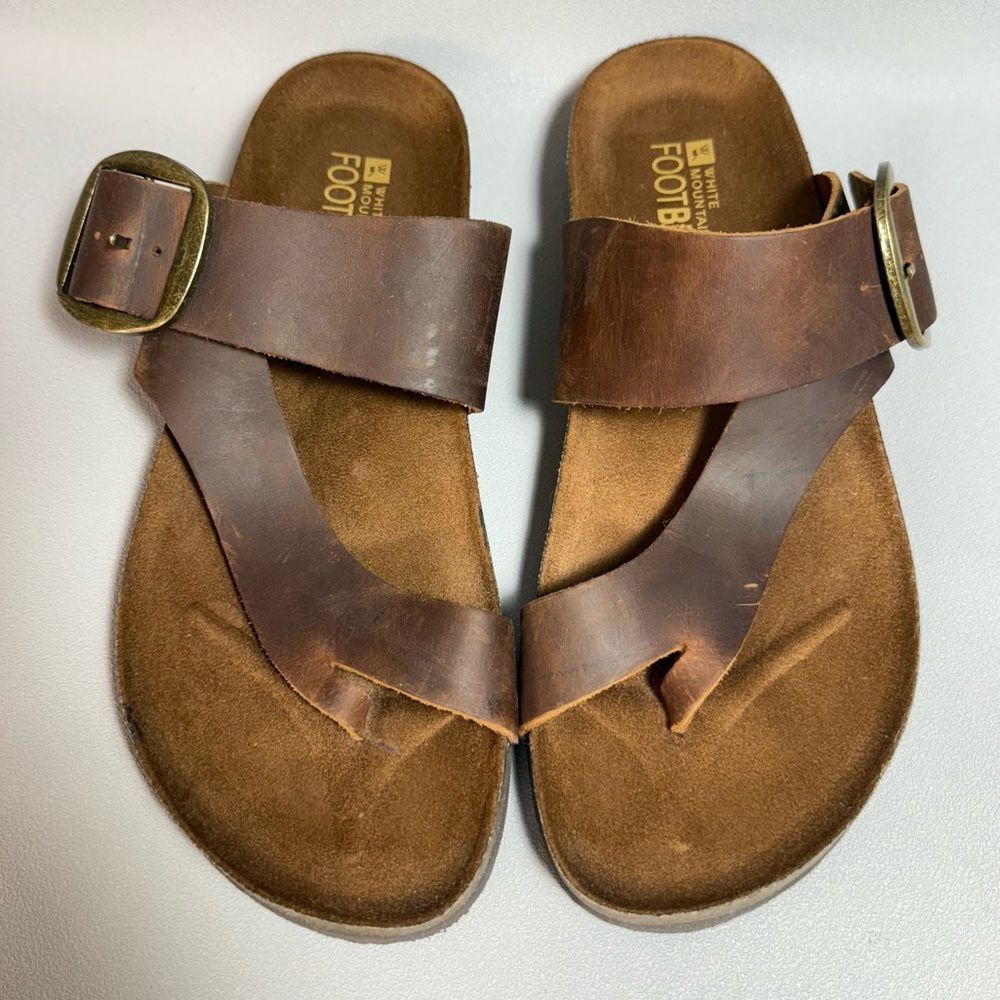 White Mountain Harley Brown Oiled Leather Flat Buckle Sandals
